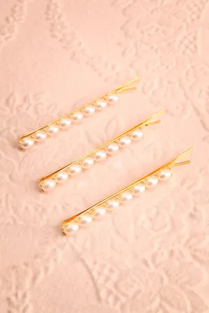 Elgines | Set of 3 Golden Bobby Pins w/ Pearls