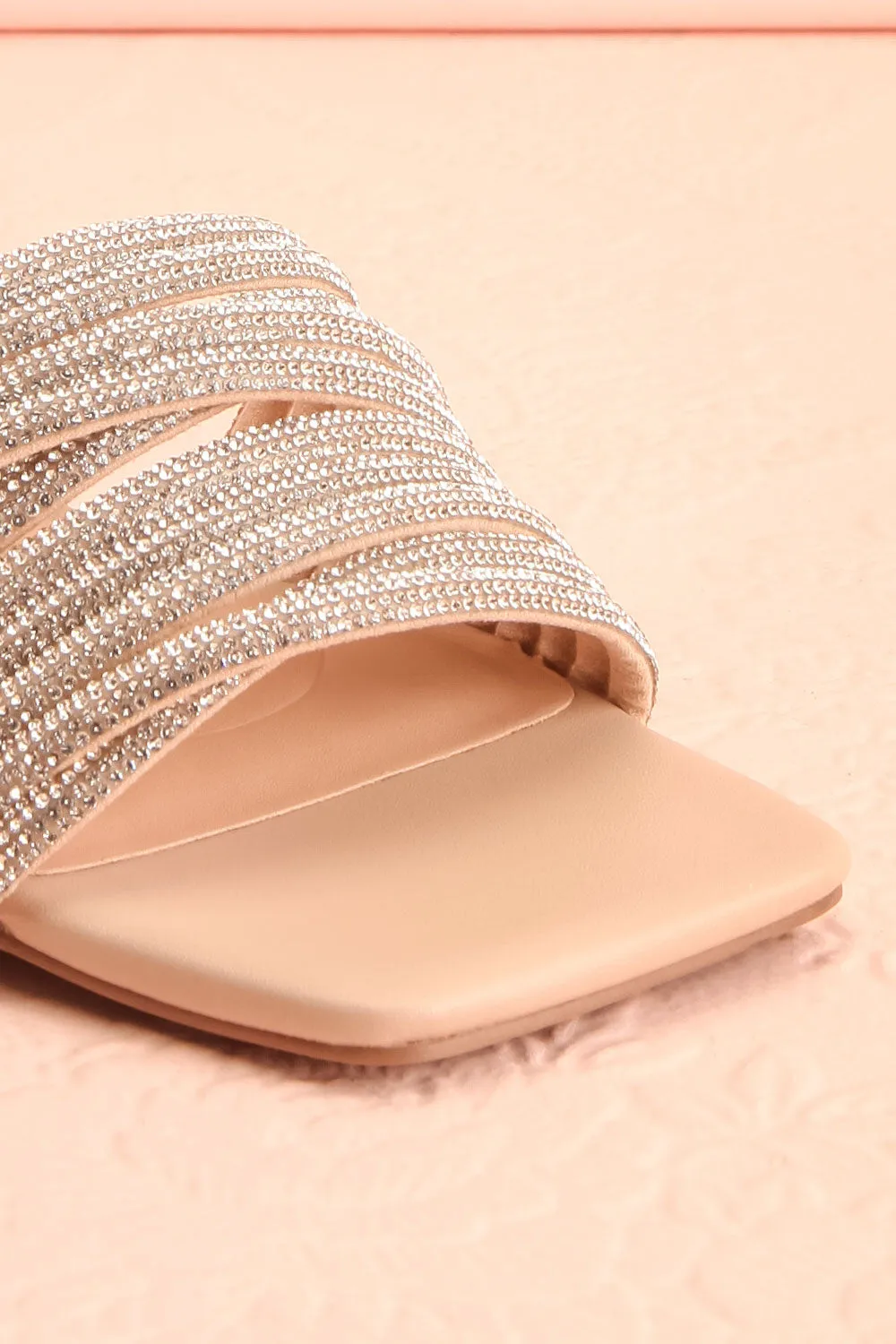 Euthenia Beige | Heeled Sandals w/ Rhinestone Straps