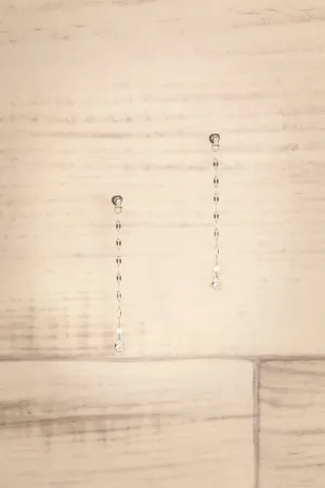 Fandalton Silver | Rhinestone Stud Earrings w/ Chain Backing