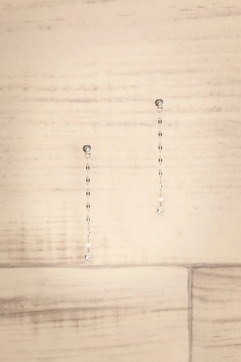 Fandalton Silver | Rhinestone Stud Earrings w/ Chain Backing