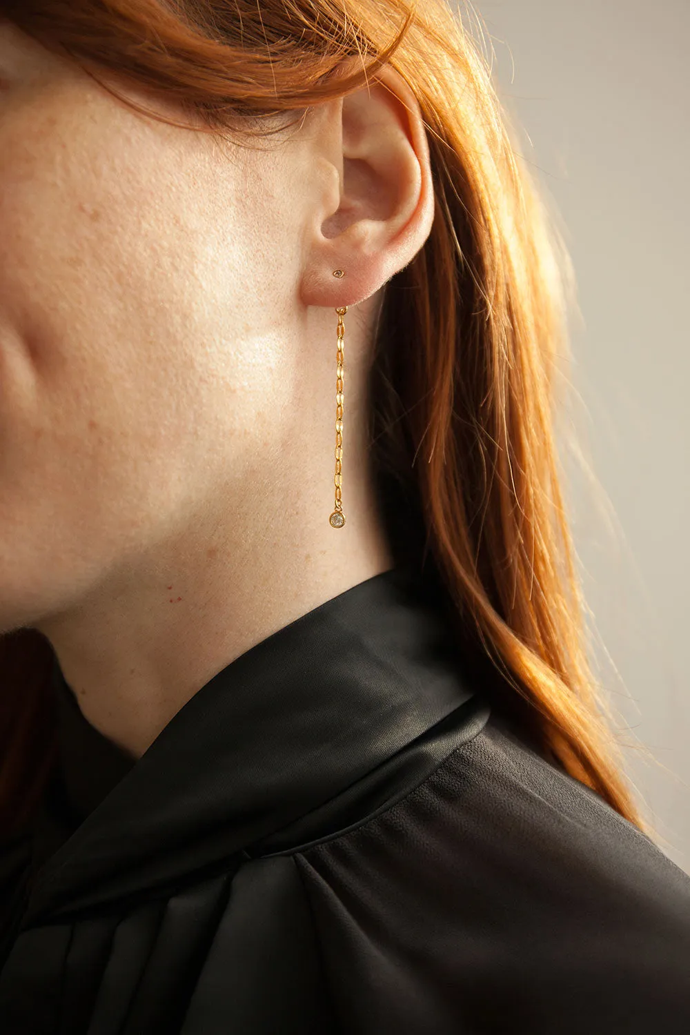 Fandalton Silver | Rhinestone Stud Earrings w/ Chain Backing