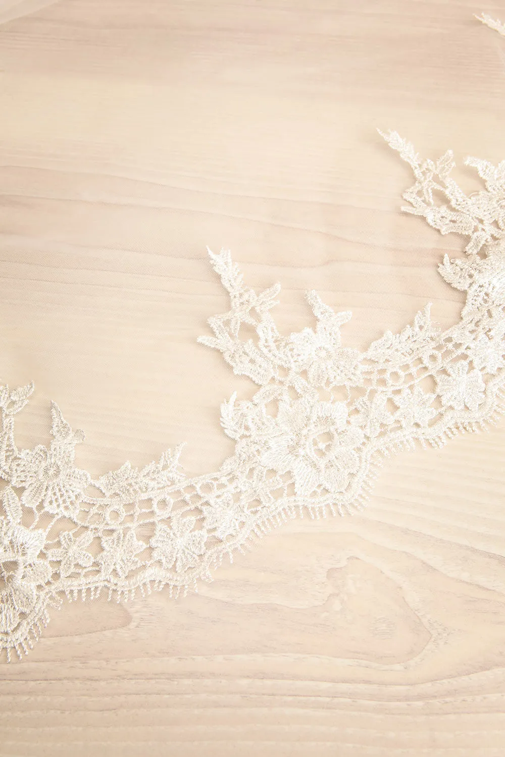 Faustina | Mesh Wedding Veil w/ Floral Lace Trim