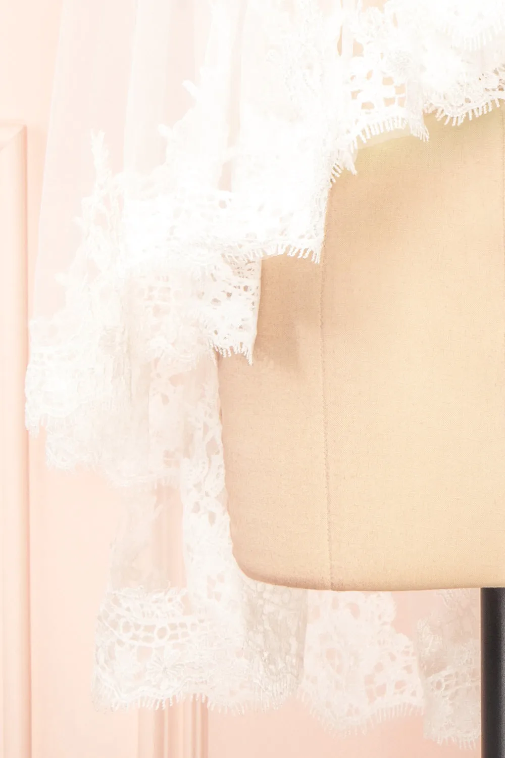 Faustina | Mesh Wedding Veil w/ Floral Lace Trim