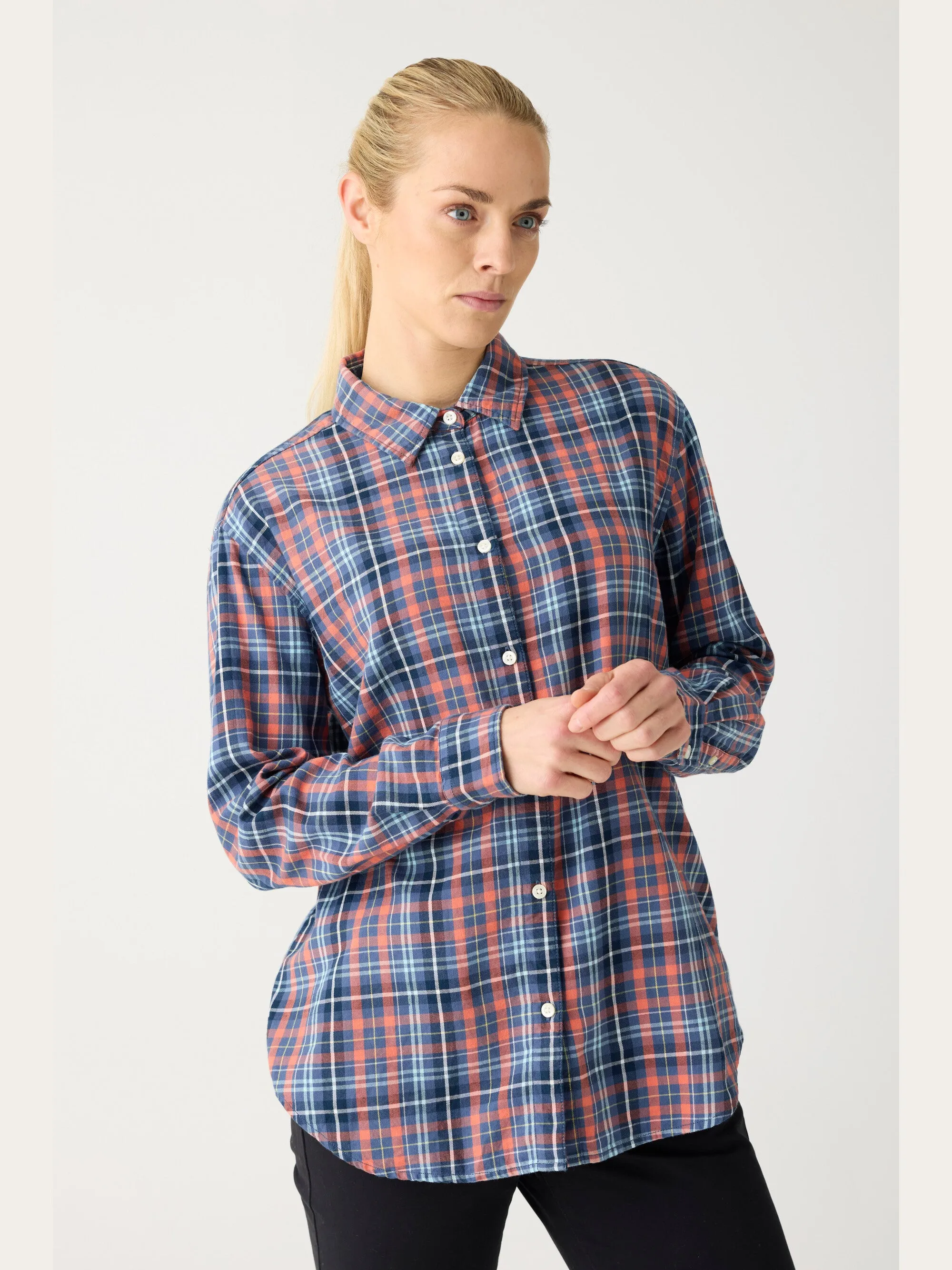 Flannel boyfriend fit checked shirt - GOTS/Vegan - blue check Knowledge Cotton