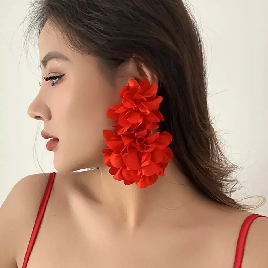 Fluffy Fabric Flower Petal Drop Earrings Anna Kay Co