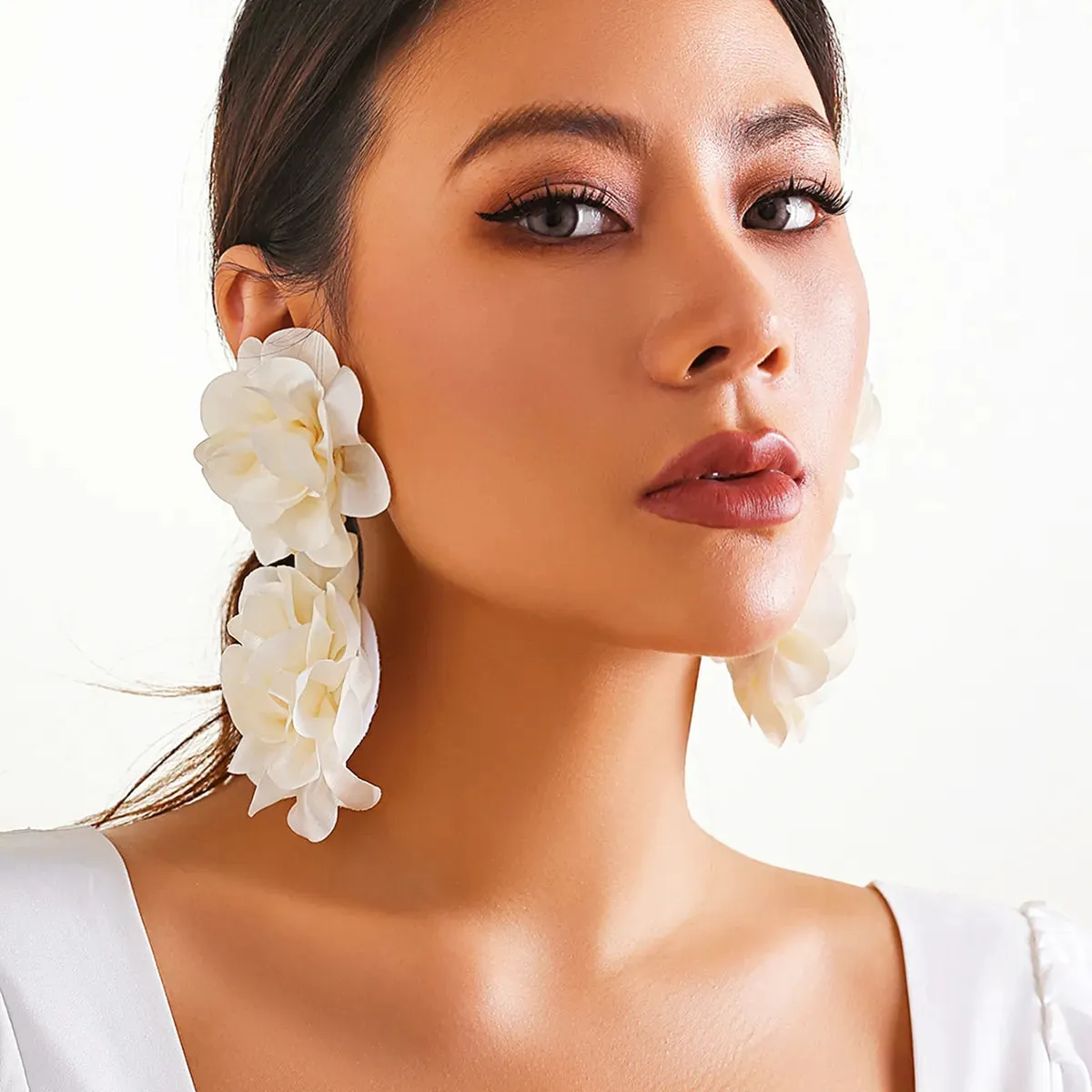 Fluffy Fabric Flower Petal Drop Earrings Anna Kay Co