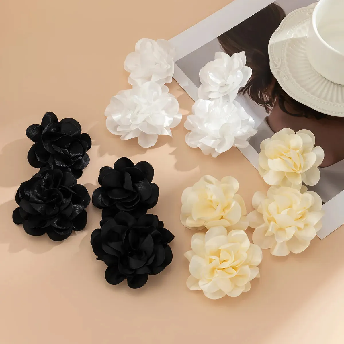 Fluffy Fabric Flower Petal Drop Earrings Anna Kay Co