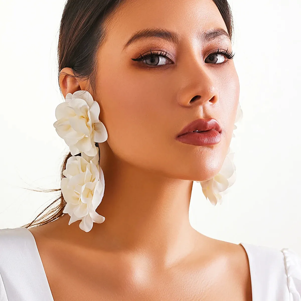 Fluffy Fabric Flower Petal Drop Earrings Anna Kay Co