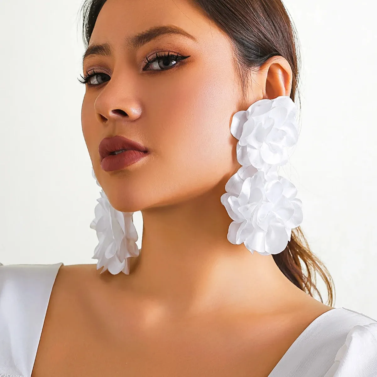 Fluffy Fabric Flower Petal Drop Earrings Anna Kay Co
