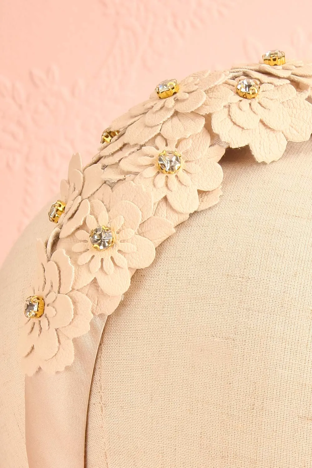Gemmy | Beige Headband w/ Faux-Leather Flowers