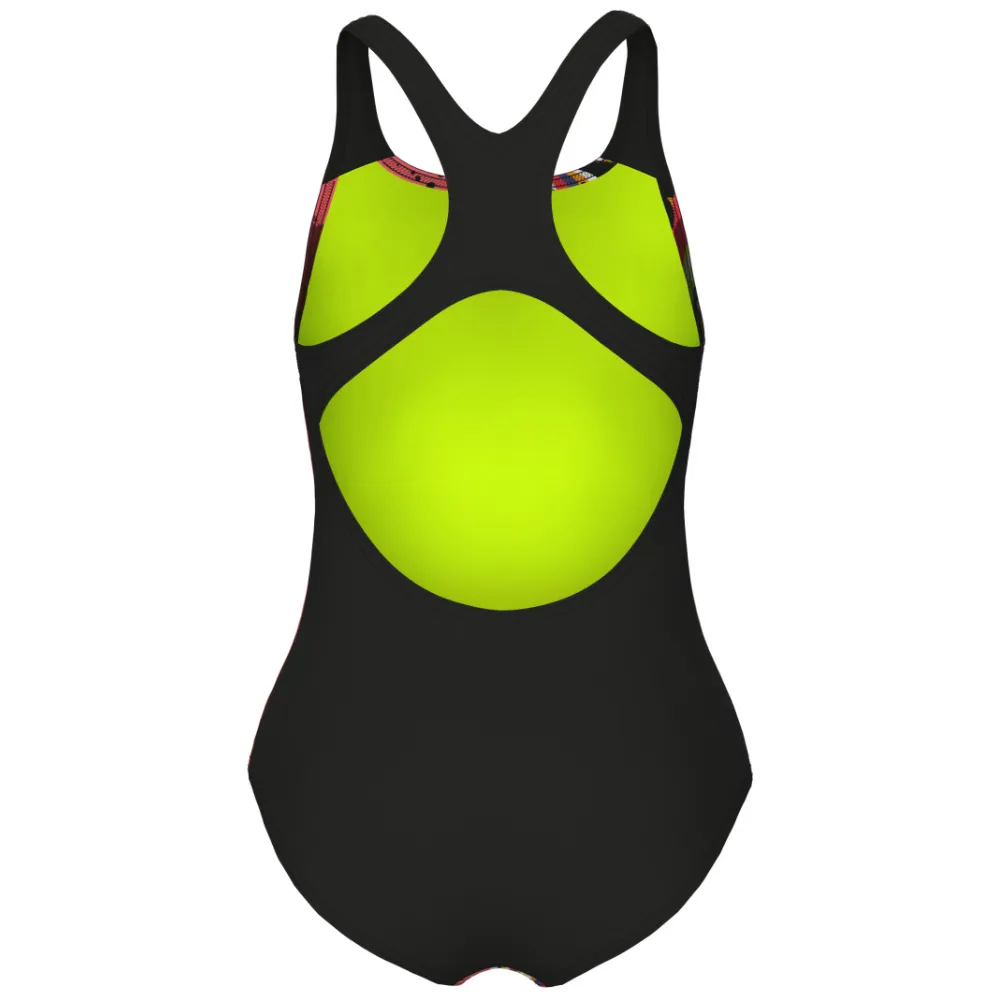 GIRLS' SWIMSUIT ARENA PALETTE SWIM PRO BACK - CALYPSO CORAL/BLACK/BLACK