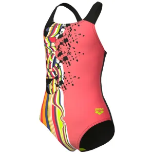 GIRLS' SWIMSUIT ARENA PALETTE SWIM PRO BACK - CALYPSO CORAL/BLACK/BLACK