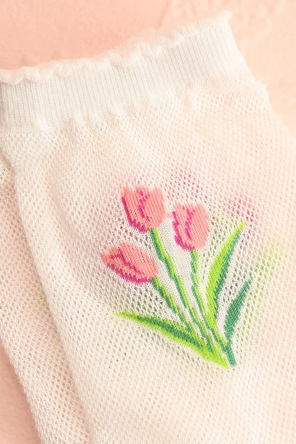 Gonata | White Mesh Socks w/ Tulips