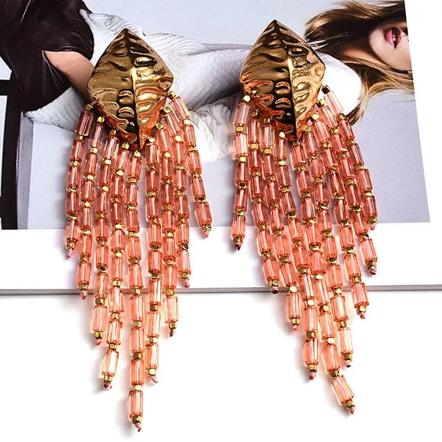 Handmade Long Beaded Chain Earrings Anna Kay Co