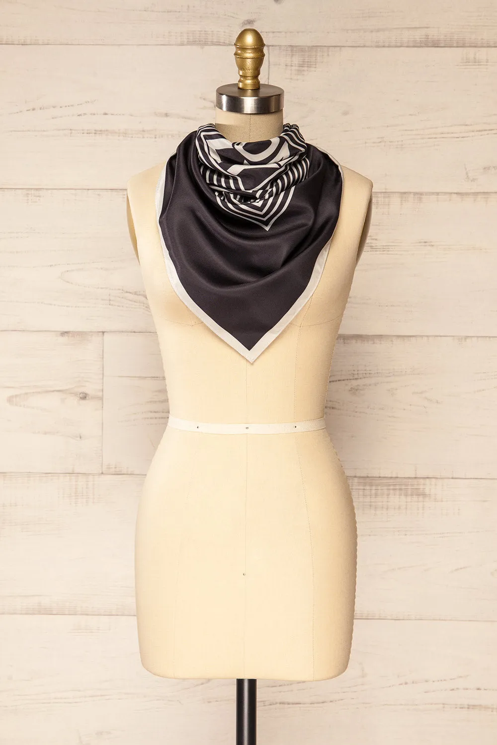 Hidaka Black | Satin Scarf w/ Geometric Print