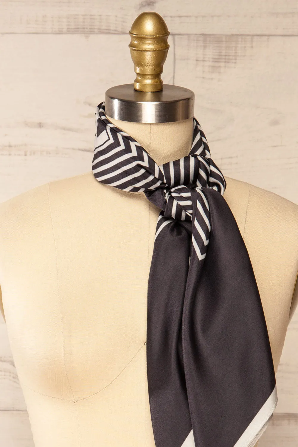Hidaka Black | Satin Scarf w/ Geometric Print