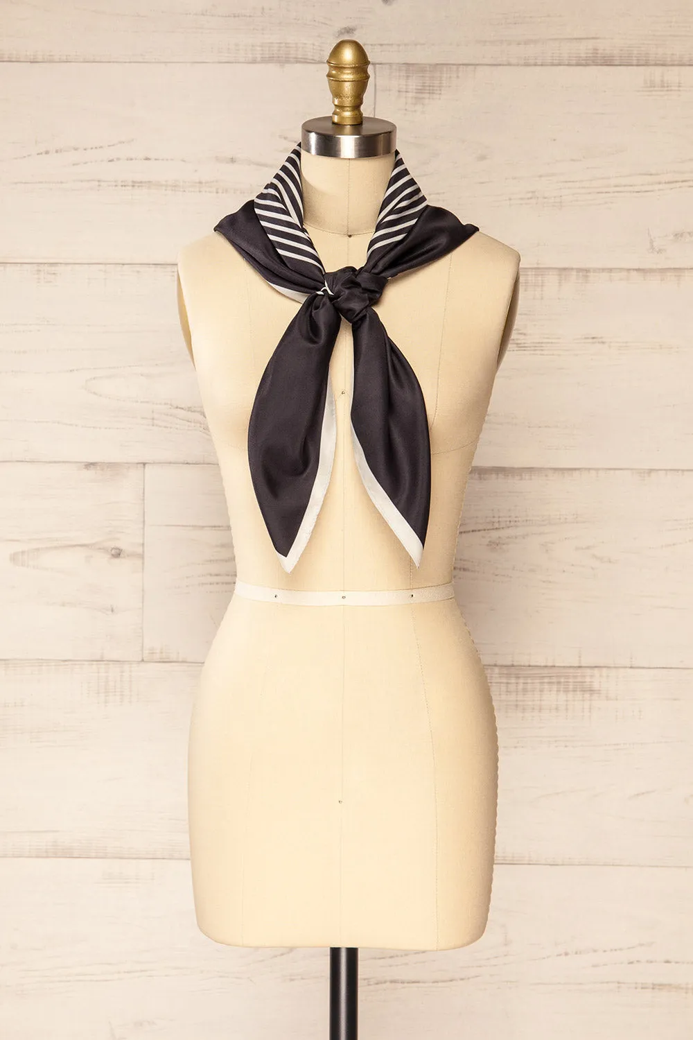 Hidaka Black | Satin Scarf w/ Geometric Print