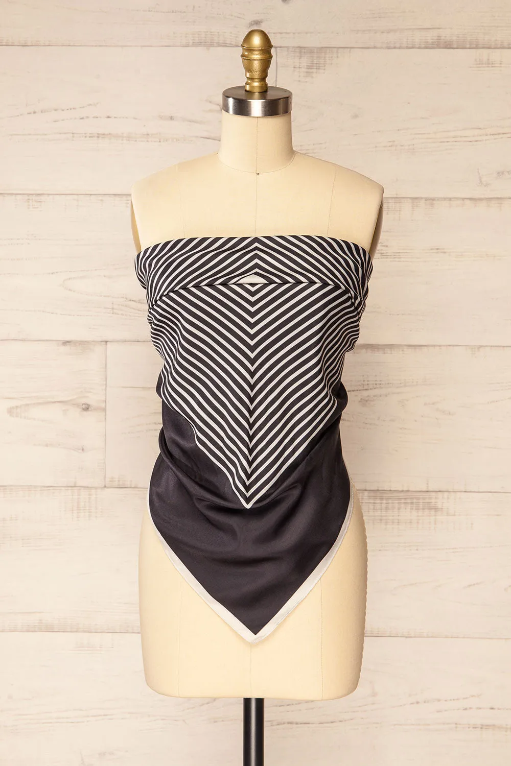 Hidaka Black | Satin Scarf w/ Geometric Print
