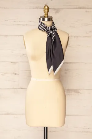 Hidaka Black | Satin Scarf w/ Geometric Print