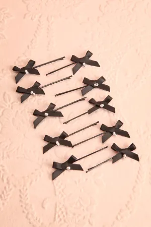 Hinari Black | Set of 10 Hair Clips w/ Bows