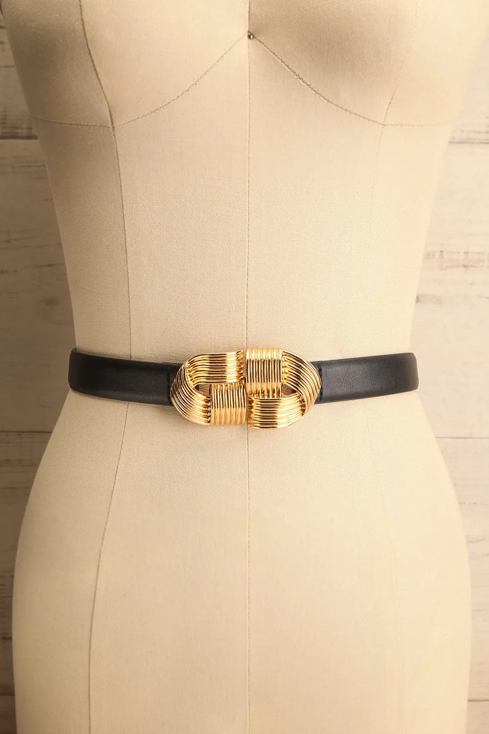 Homard Black | Faux Leather Belt w/ Gold Buckle