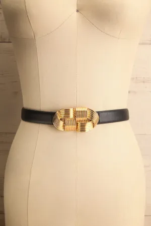 Homard Black | Faux Leather Belt w/ Gold Buckle
