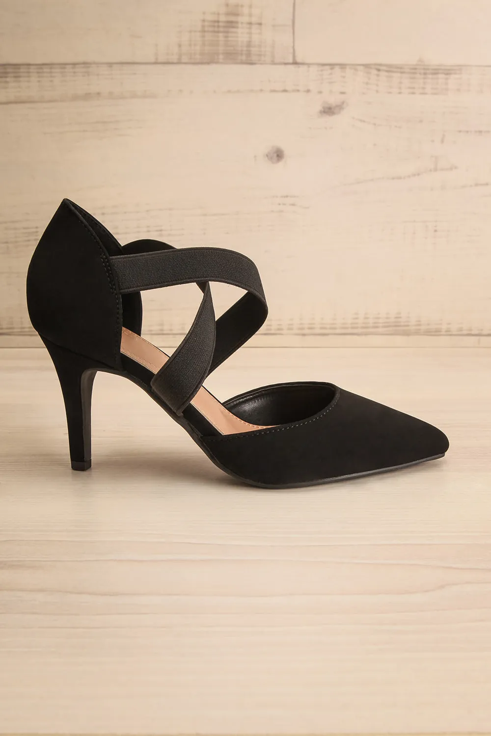 Idole Black | Pointed Toe Heels w/ Elastic Straps