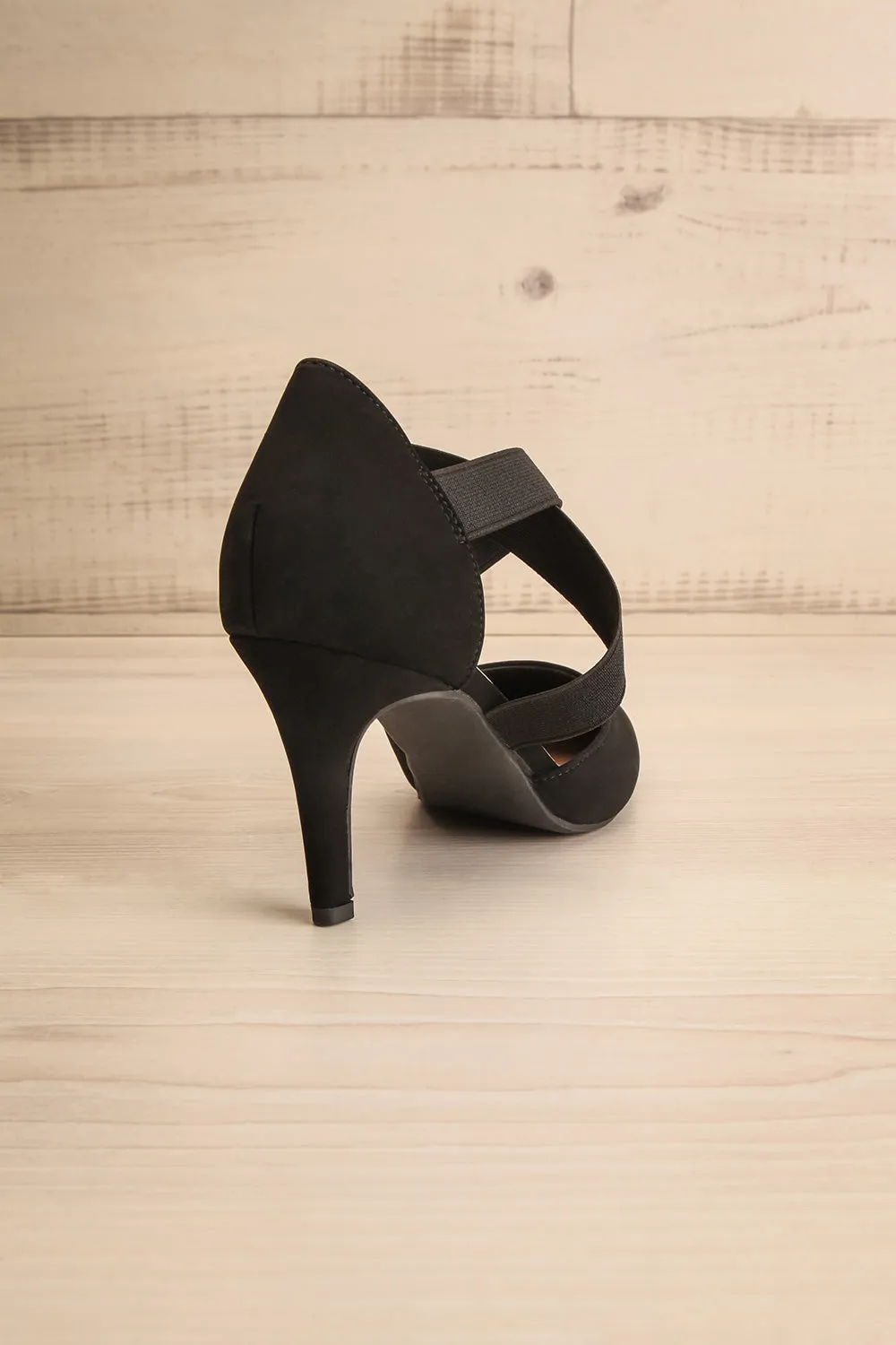 Idole Black | Pointed Toe Heels w/ Elastic Straps