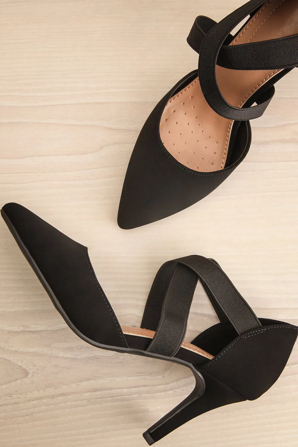 Idole Black | Pointed Toe Heels w/ Elastic Straps