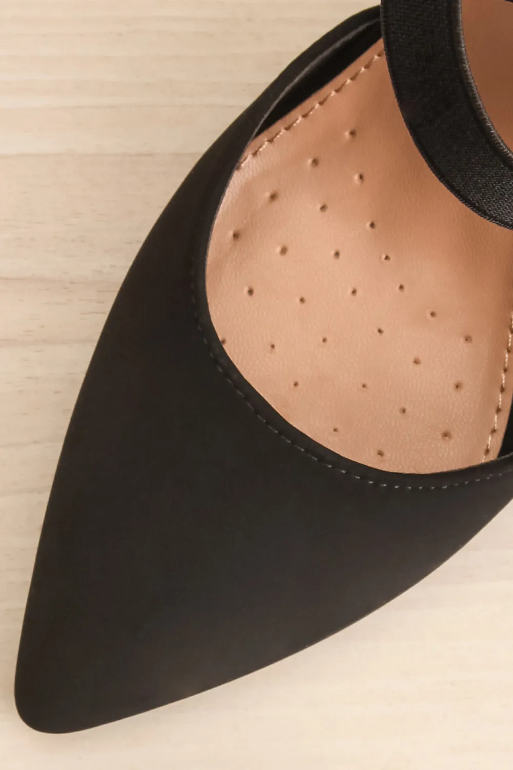 Idole Black | Pointed Toe Heels w/ Elastic Straps