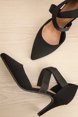 Idole Black | Pointed Toe Heels w/ Elastic Straps