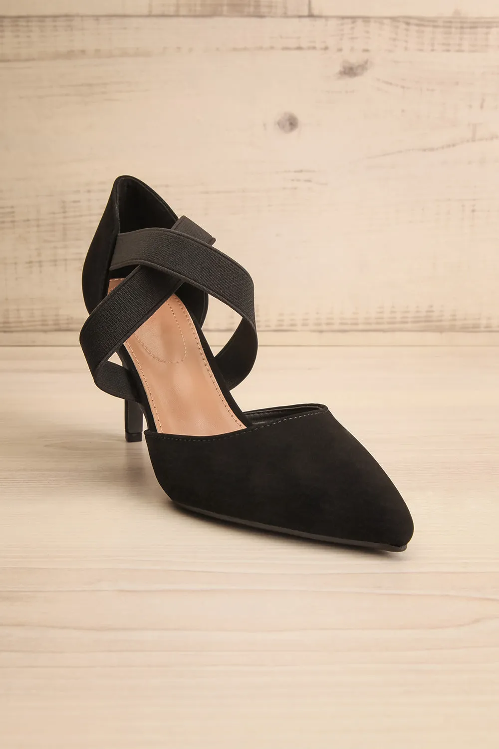 Idole Black | Pointed Toe Heels w/ Elastic Straps