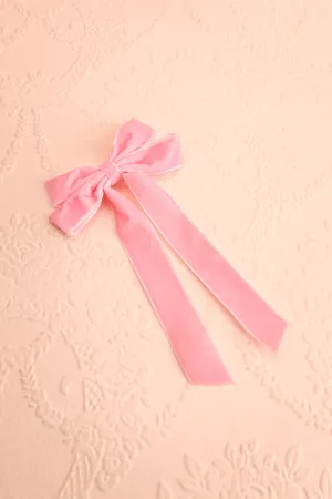 Jeanette Pink | Velour Bow Hair Clip