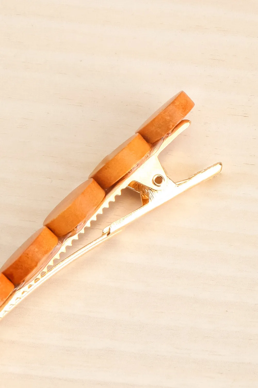 Joelene Brown | Golden Barrette w/ Wooden Beads