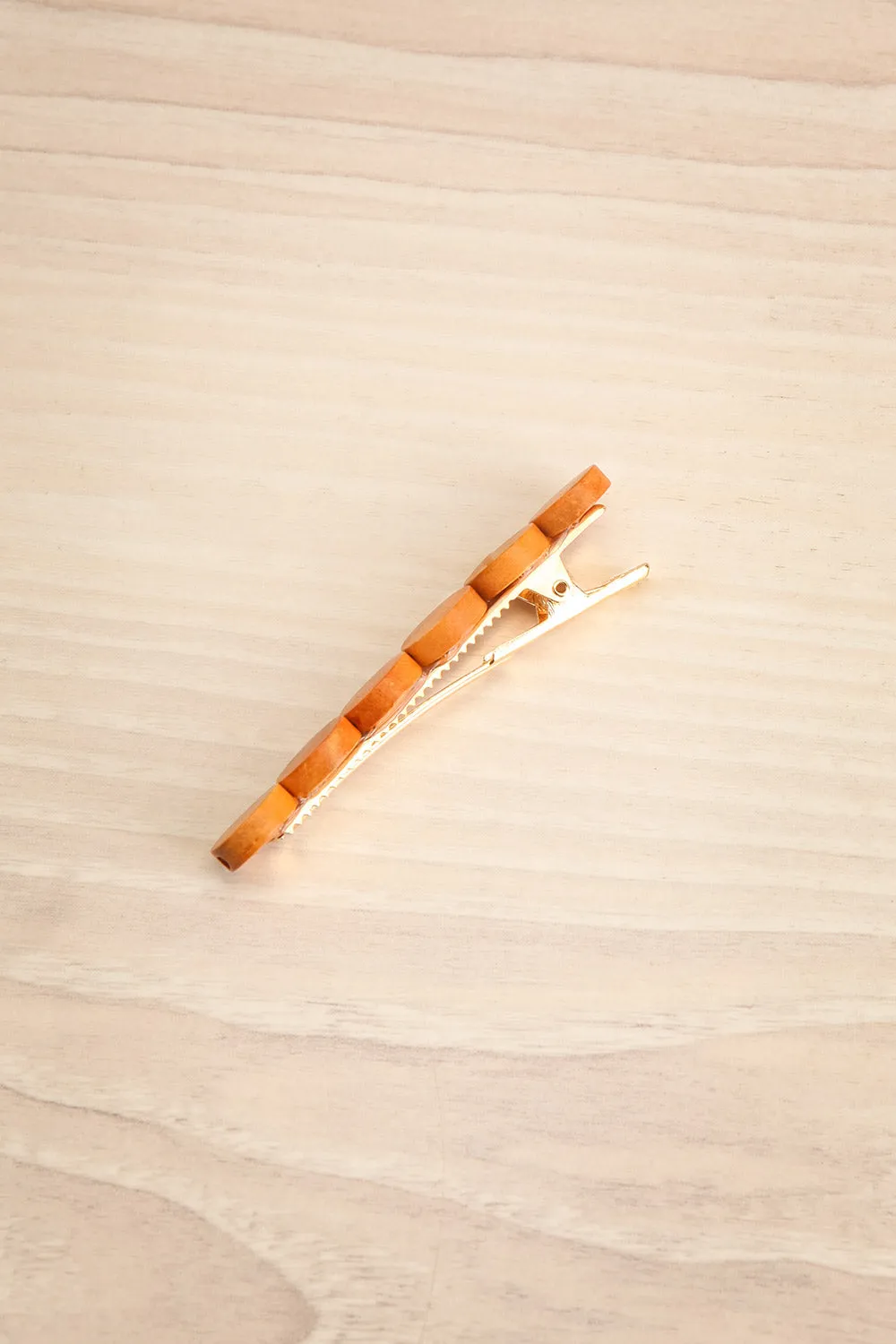 Joelene Brown | Golden Barrette w/ Wooden Beads
