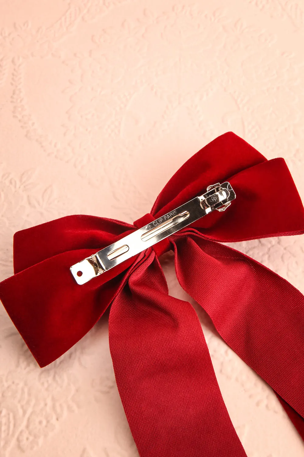 Karissa | Burgundy Velvet Bow Hair Clip w/ Pearl