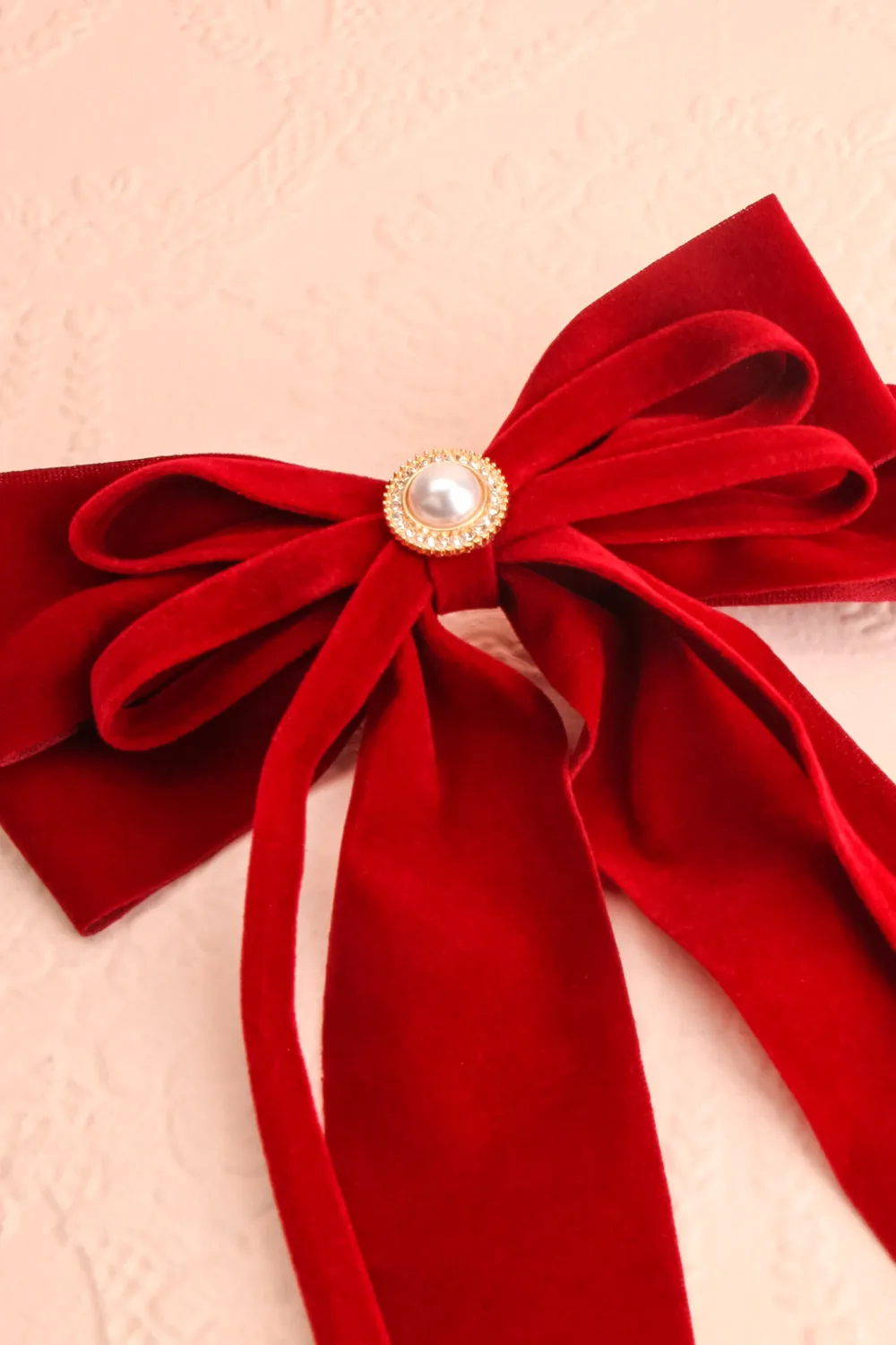 Karissa | Burgundy Velvet Bow Hair Clip w/ Pearl