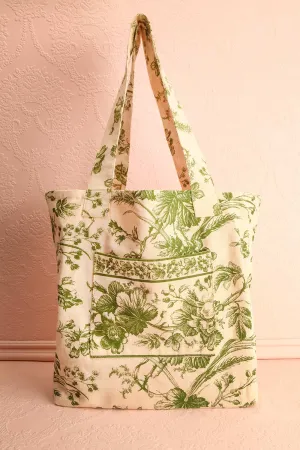 Koulina Green | Vintage Floral Pattern Tote Bag