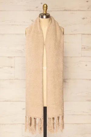 Le Chasseur Beige | Oversized Fluffy Fringed Scarf