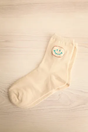 Lhuis Ivory | Smiley Crew Socks