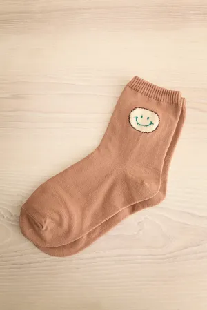 Lhuis Taupe | Smiley Crew Socks