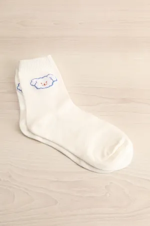 Likasi White | Crew Socks w/ Puppy Detail