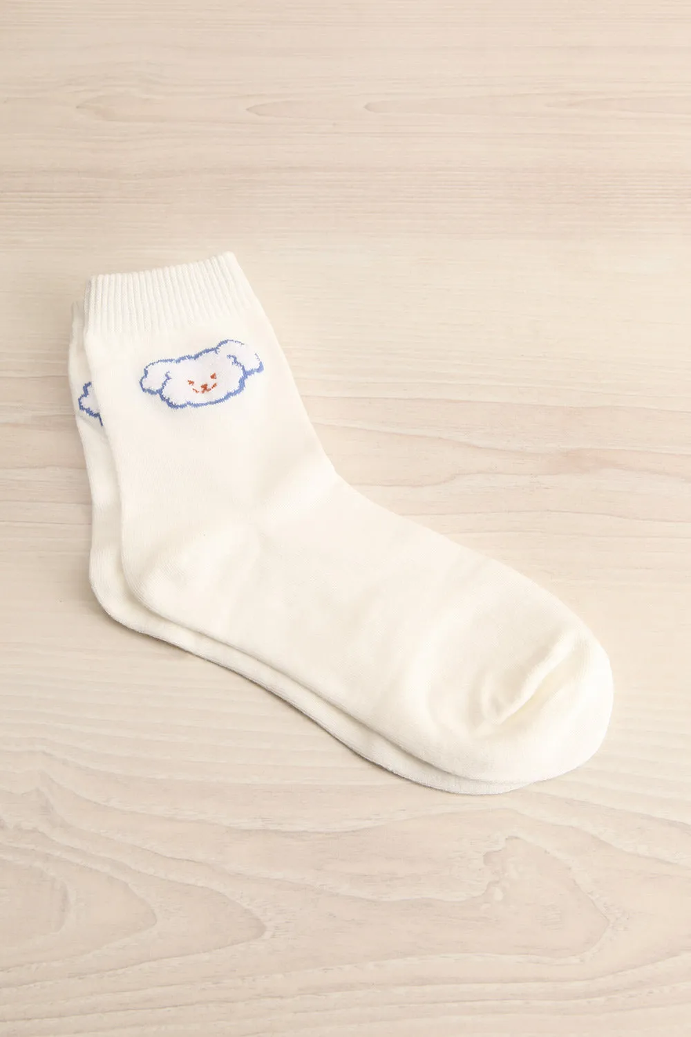 Likasi White | Crew Socks w/ Puppy Detail