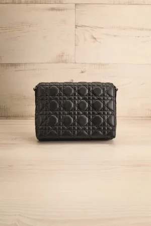 Livingstone Black | Faux Leather Crossbody Bag w/ Cannage Pattern
