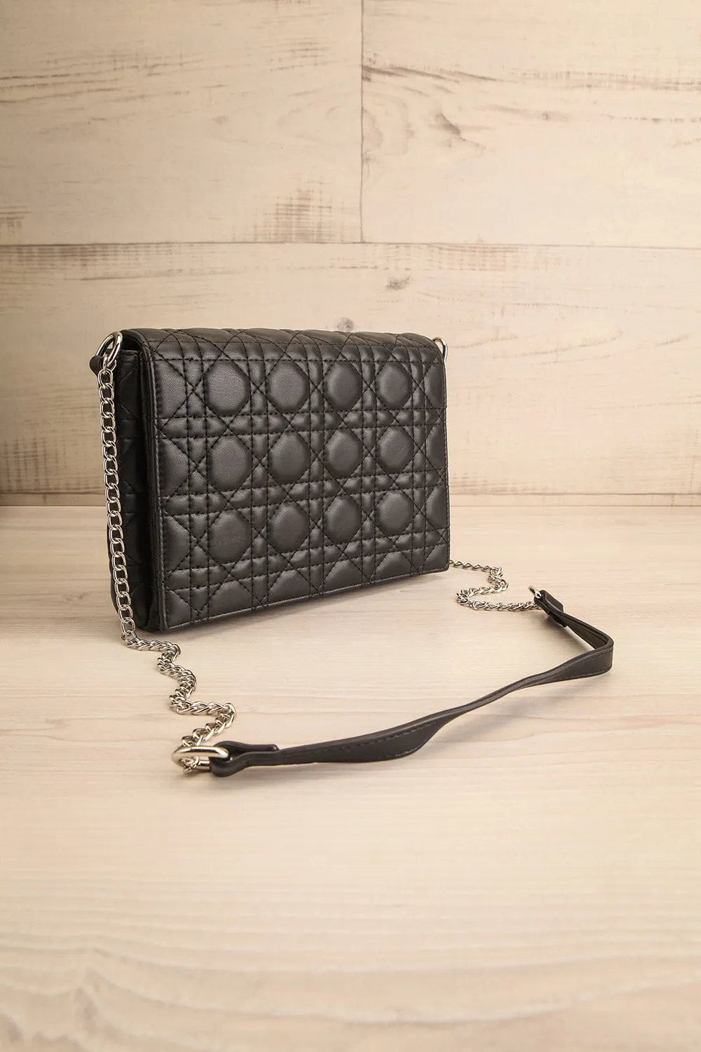 Livingstone Black | Faux Leather Crossbody Bag w/ Cannage Pattern