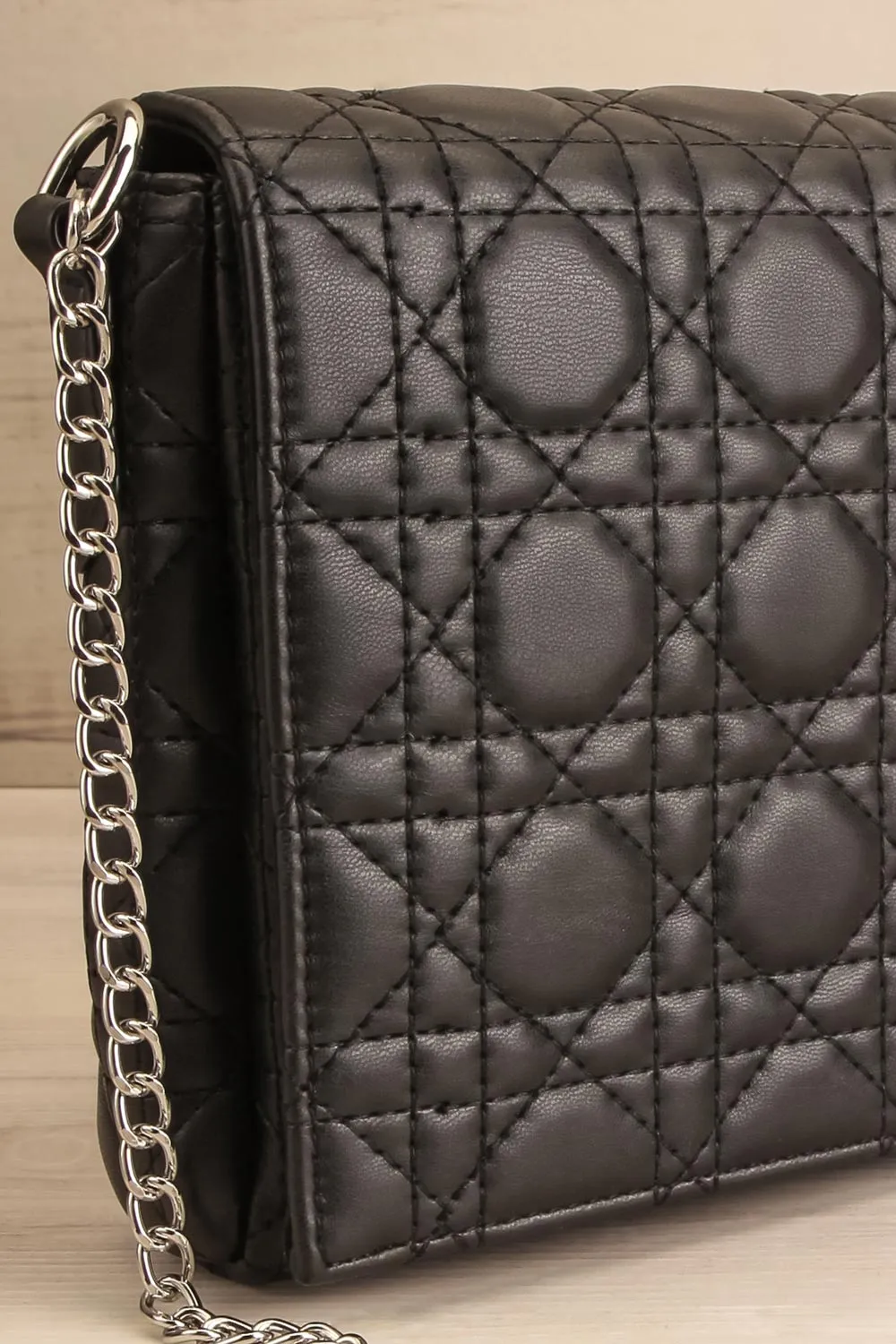 Livingstone Black | Faux Leather Crossbody Bag w/ Cannage Pattern