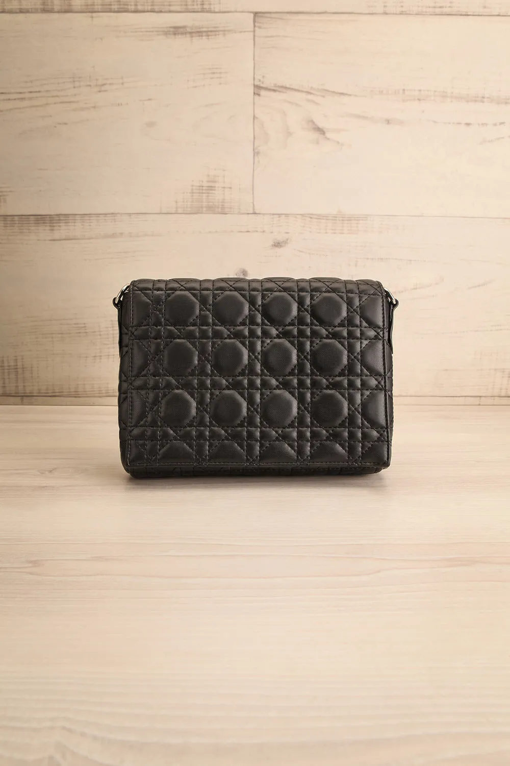 Livingstone Black | Faux Leather Crossbody Bag w/ Cannage Pattern