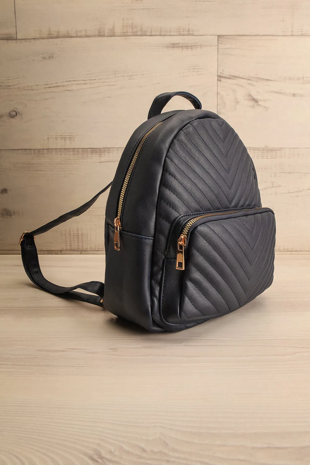 Lueur Navy | Faux-Leather Chevron Backpack & Wallet Set