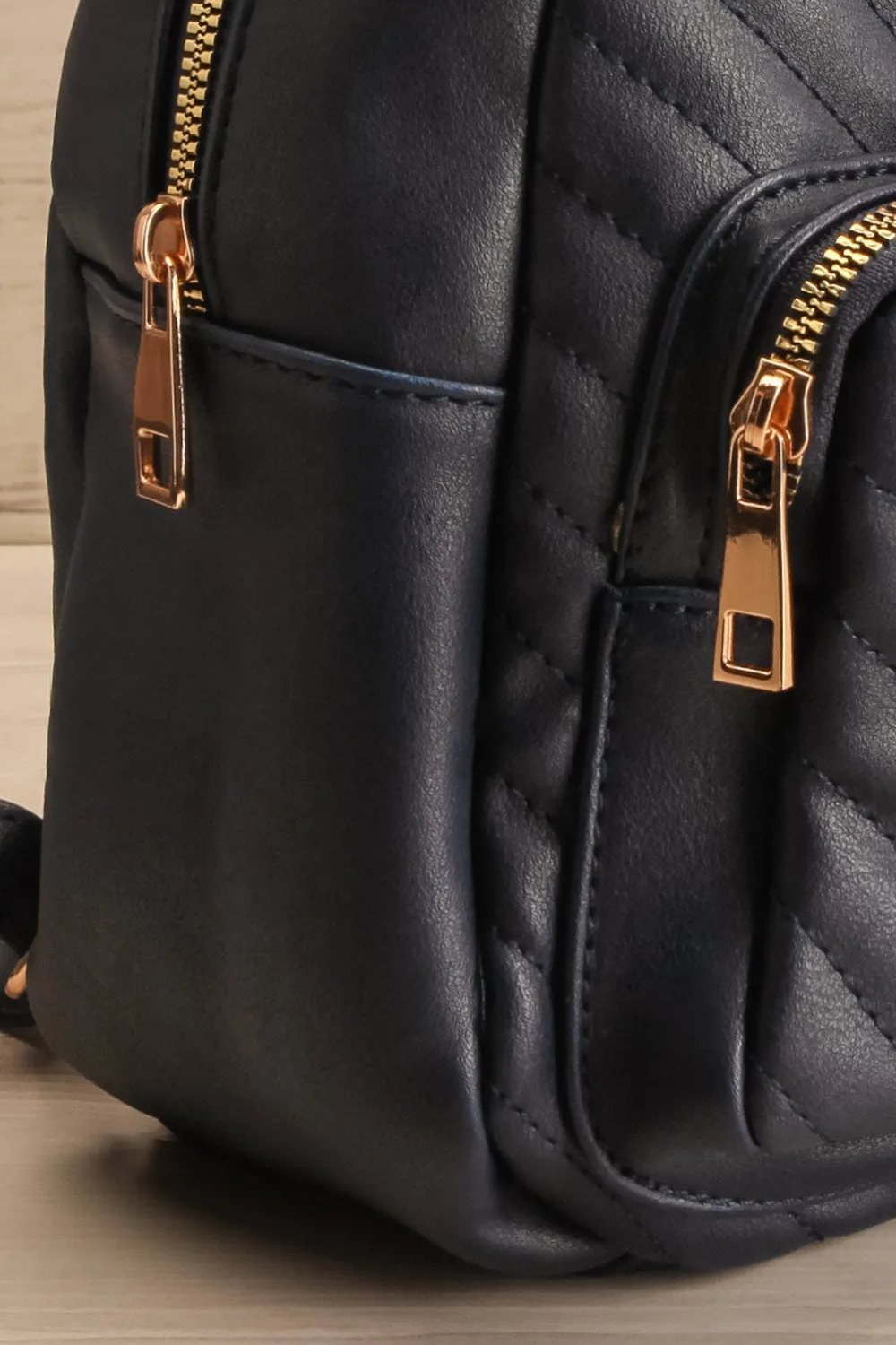 Lueur Navy | Faux-Leather Chevron Backpack & Wallet Set