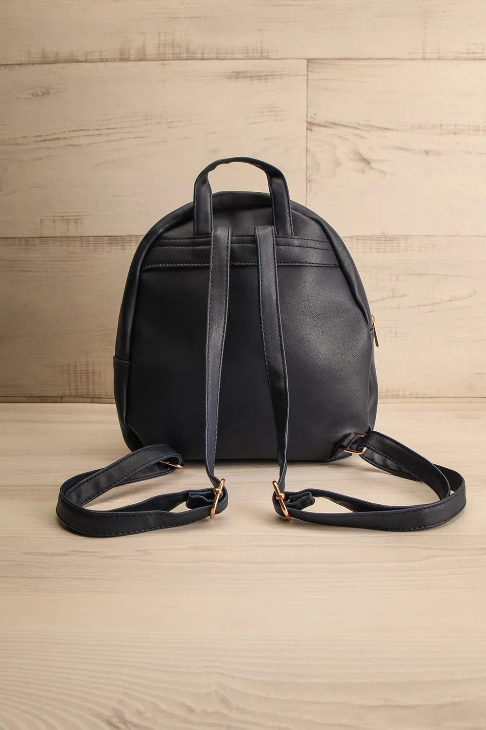 Lueur Navy | Faux-Leather Chevron Backpack & Wallet Set